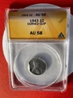 1943 Lincoln Wheat Penny Curved Clip Error Small Cent ANACS AU 58