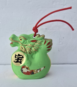 Japanese Clay Bell Zodiac Green Dragon Ornament Luck Prosperity Treasure (#1)