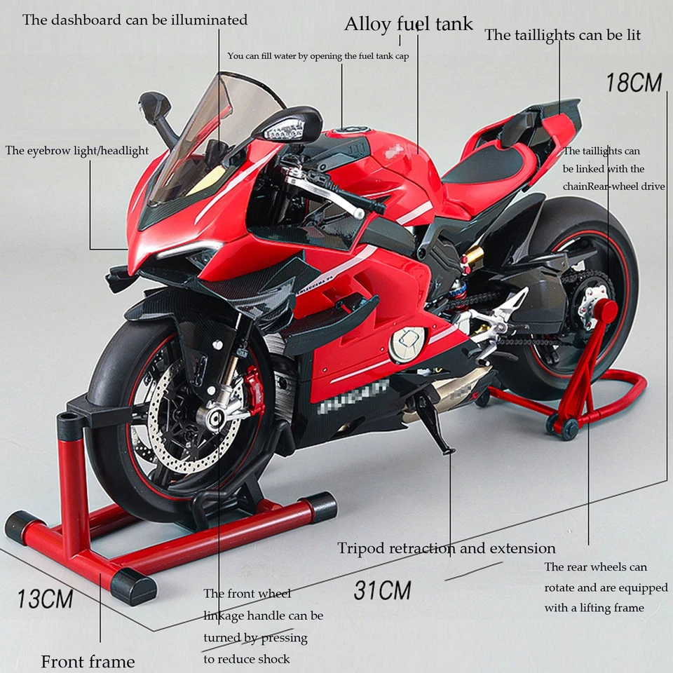 Upgraded 1:7 Ducati Alloy Motorcycle Model Spray Injection Sound Effect Boy Gift - Image 3 of 4