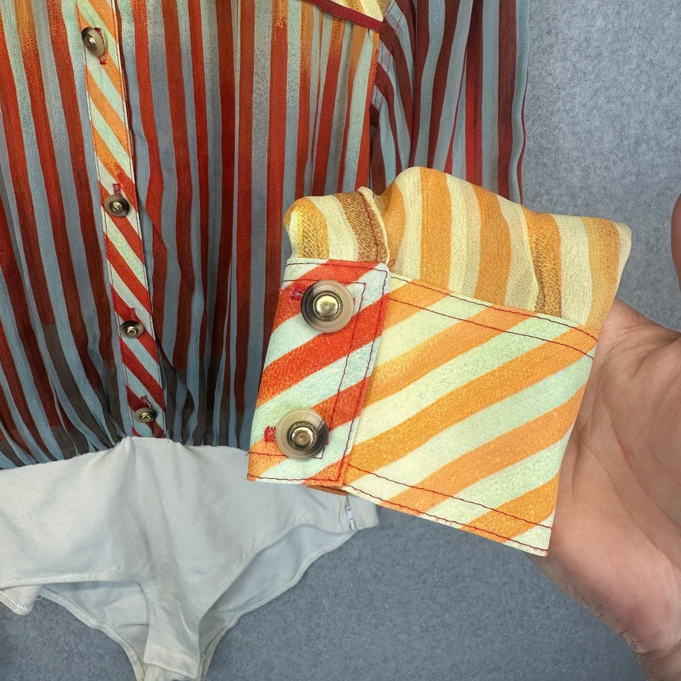 Vintage IIF Bodysuit Womens Size P Red Multicolor Striped Button Up Collared    - Image 4 of 4