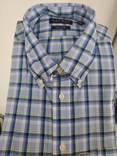 Lauren Ralph Lauren Dress Shirt Men's XL 17.5 32/33 Blue Plaid Stretch Reg Fit
