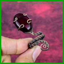 Natural Red Fire Labradorite Stackable Elegant Wire Wrapped Ring Jewelry Copper