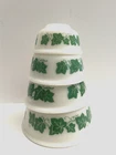 4 Vintage Midcentury Hazel Atlas Green Ivy Mixing Bowls Milk Glass 5" 6" 7" 8"
