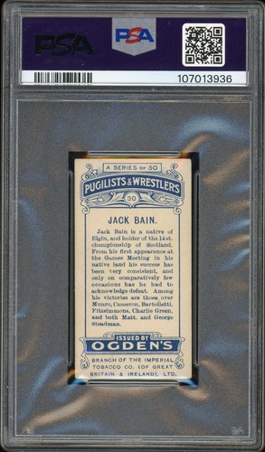 1908 Ogden's Pugilists & Wrestlers #30 JACK BAIN Cream Back PSA 3 - Picture 2 of 2