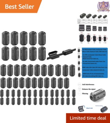 60 Ferrite Clip-on Cores Noise Suppressor Cable Clips RFI EMI Shielding Use