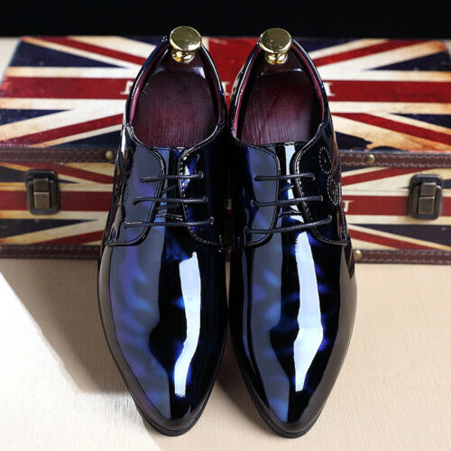 Herren Mode Lack Leder Schnürung Oxford spitz zulaufend Kleid Business Schuhe - Bild 7 von 25