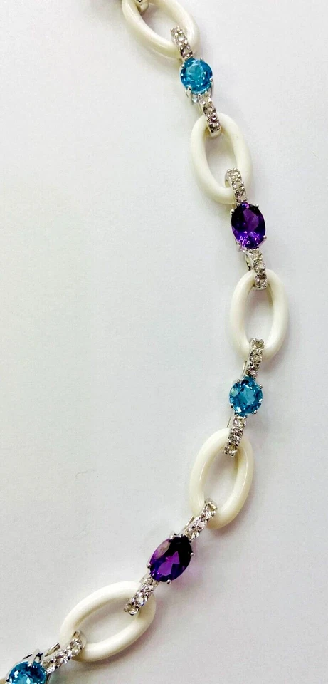 QVC Sterling Silver White Agate & Gemstone 18-1/2" Link Necklace - Image 3 of 4