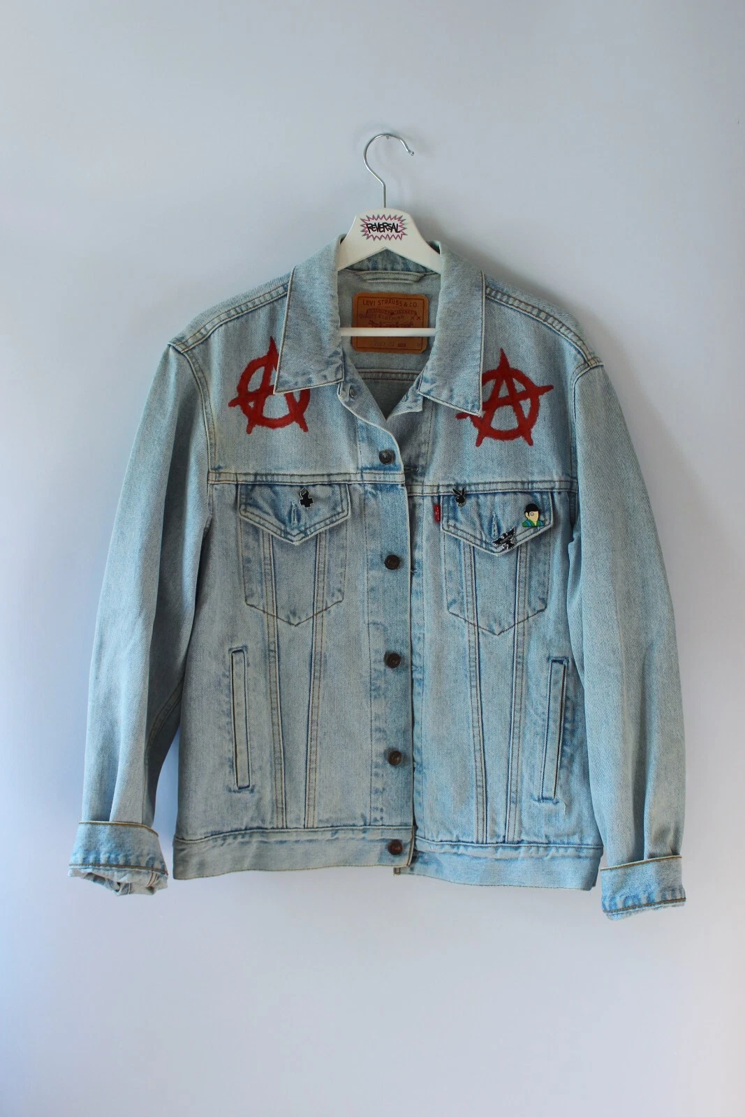 Levis Denim Trucker Jacket Punk Hardcore Anarchy Hand-Painted Vintage RARE M