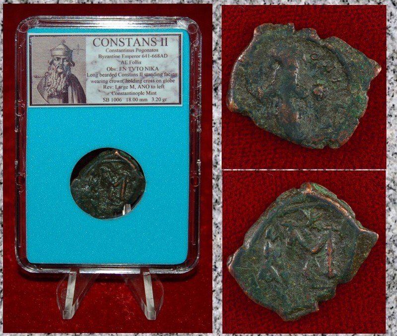 Ancient Byzantine Empire Coin CONSTANS II Bronze Follis Constantinople Mint