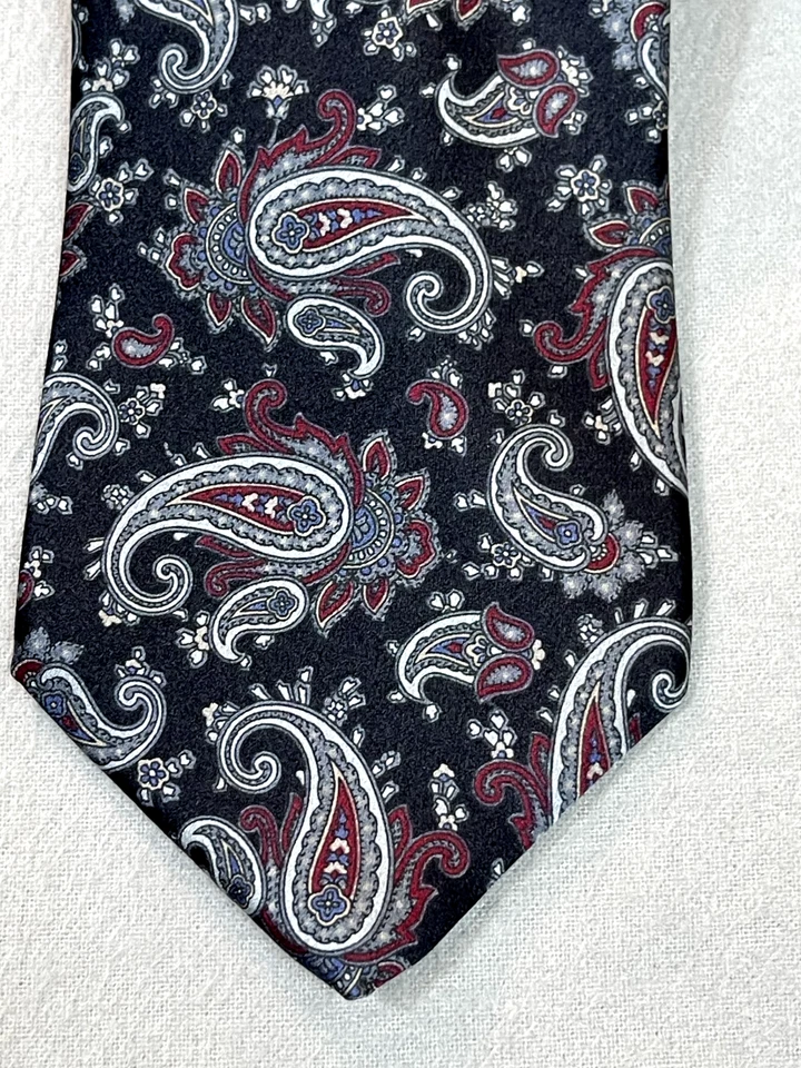 Corbata Andre Gianni Negra Gris Roja Cachemira 100% Seda Acabada a Mano EE. UU. 3.5" 58" Foto 2 de 4