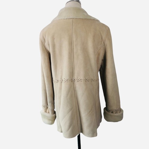 Mackintosh Sherpa Coat Small Beige Faux Suede Ivory Fleece Fur Lined Jacket - Picture 6 of 9