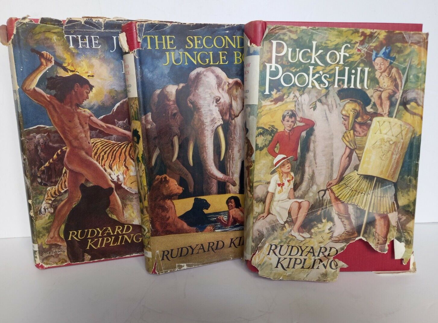 3 vintage 1950s  Books Rudyard Kipling, The Jungle book, Puck of Pook's Hill