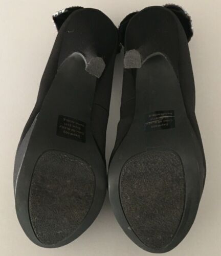 Bäcker hochhackige Schuhe runde Spitze Plateau einfarbig schwarz Nieten Schleife satinartig 7,5M - Bild 8 von 9