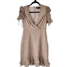 Lulus Top Model Pink and Gold Polka Dot Ruffled Dress New Years Eve Women's S