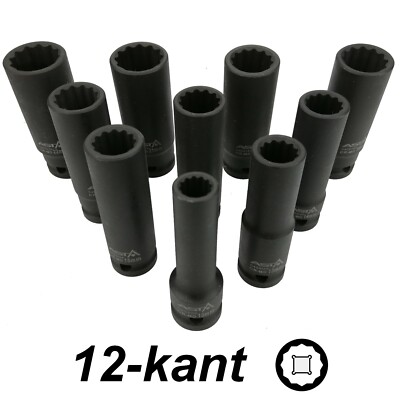 Kraft Stecknuss Tief 12-kant 1/2 Zoll 8 - 32 mm Vielzahn Nuss Lang - nach Wahl -