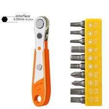 Ratcheting Right Angle Screwdriver Hex Drive 90 Degree Offset  10pc Bits Set