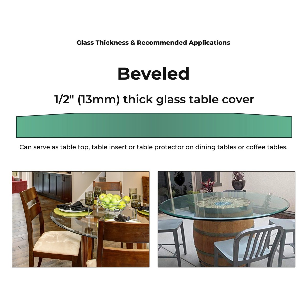 60 Inches 36 Inch Round Glass Table Top 1/2 Inch Thick Clear