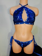 Exotic dancer stripper royal blue sequin 2 pc bikini dance outfit-dancewear