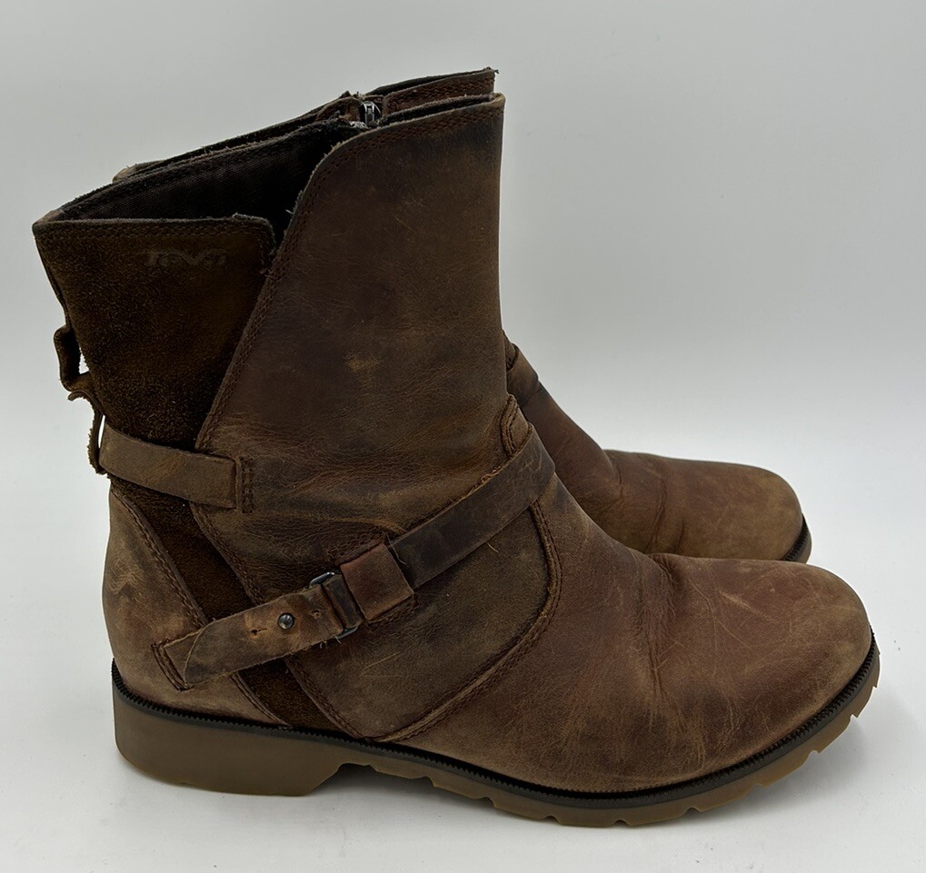 Teva De La Vina Low Bison Brown Ankle Side Zip Leather Boots