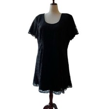 A S Elliot black lace cocktail dress with back rhinestone strum size 24