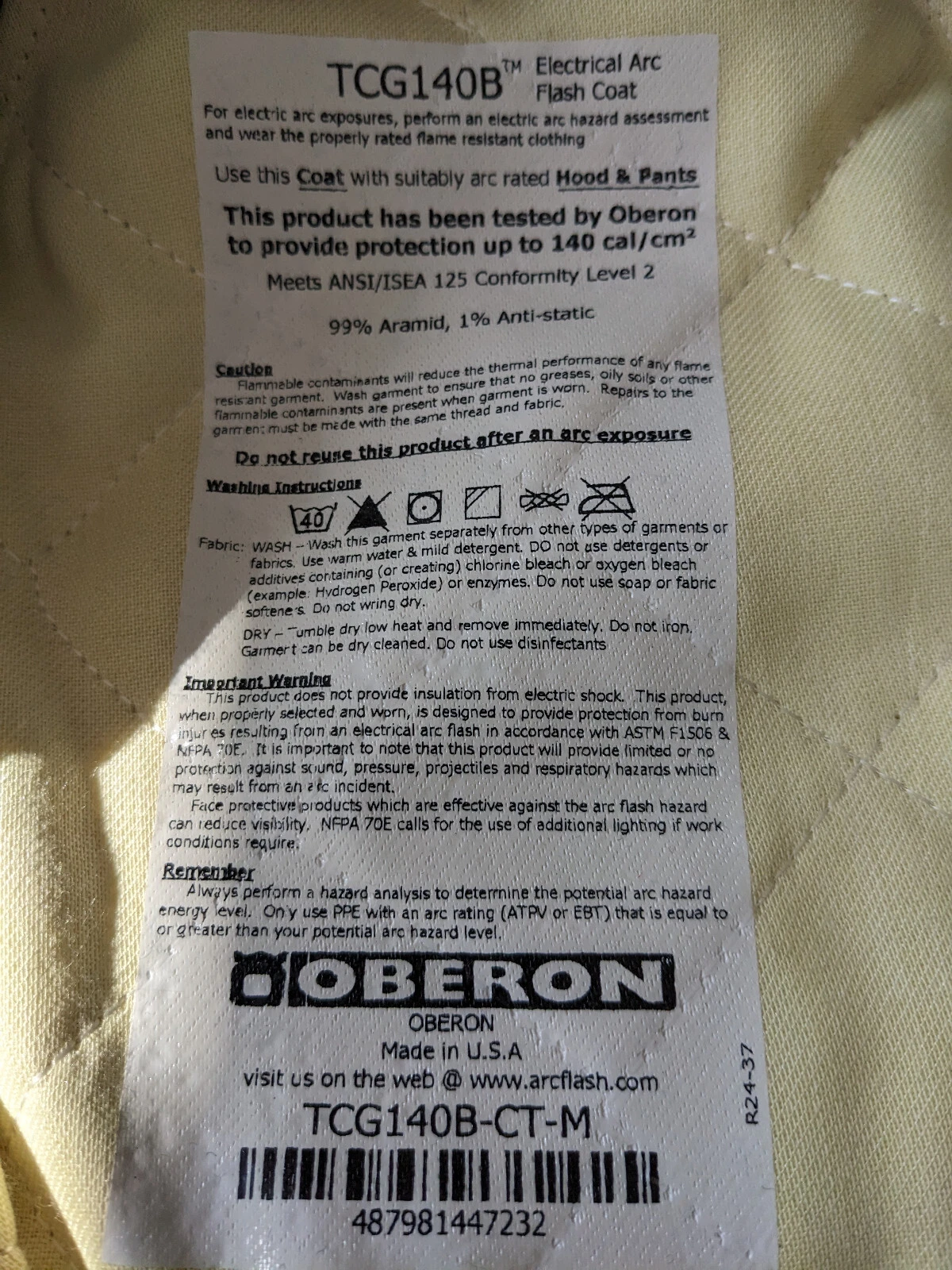 NWT Mens Oberon 40 Cal TCG Arc Flash Coat TCG40 Ultralight MEDIUM TCG140B-CT-M - product detail image 2