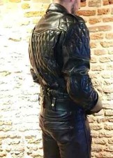 Men's Real Leather Bikers Jacket Quilted Panels  Back Quilted Bikers Jacket