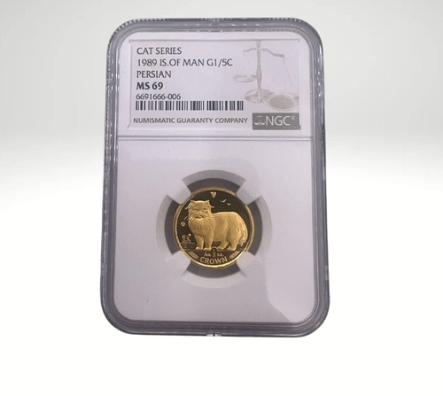 Cat Series 1989 ISLE OF MAN G1/5C Persian MS 69 1/5 oz Gold - Picture 2 of 3