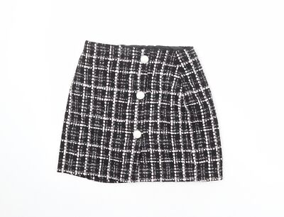 Miss Selfridge Womens Black Plaid Polyester Blend A-Line Skirt