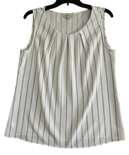 Loft Outlet Women’s Sleeveless Top White Striped Round neck pleated Sz S