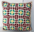 Hand Crochet Granny Square Throw Pillow Brown/Beige/Green/Yellow 14"x14" — photo 1