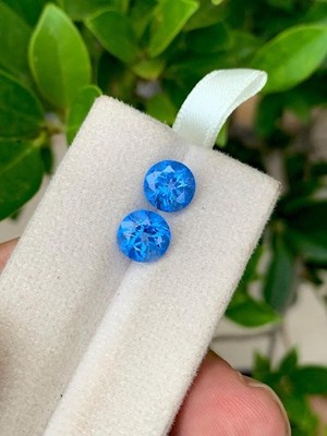 Natural 9 Ct (2 Pcs) Ocean blue Sapphire GIE Certified Round Cut Loose Gemstone