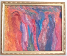 Vtg Framed Original Multicolor Surrealist Abstract Acrylic Oil Painting 20X16