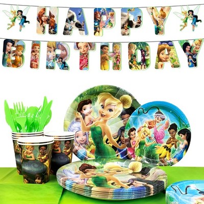 Tinkerbell Birthday Decor Party Supplies for Girls Tableware Plates Banner Cups