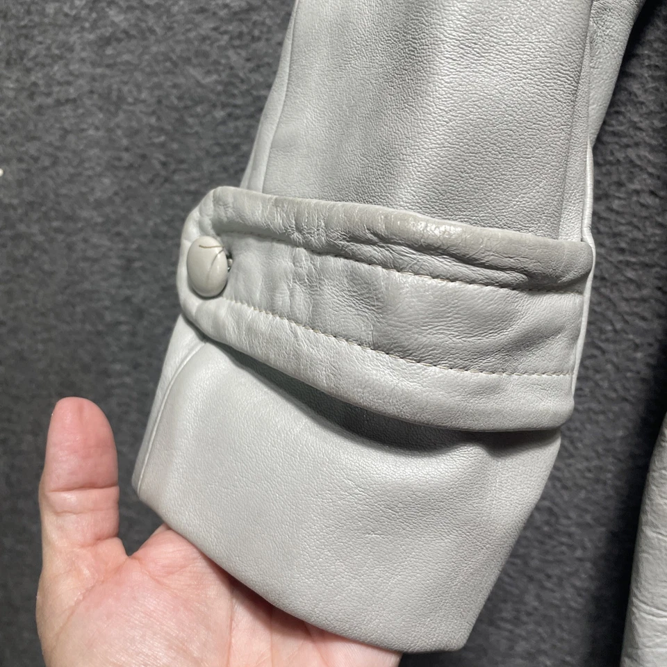 Vintage 70s Dan Di Modes Faux Fur Leather Midi Car Over Coat-Size 10 Gray - Image 4 of 4