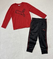 Puma Kids 2 Piece Set Boys Size 5 Red Black Shirt Pants Logo Outfit NWOT