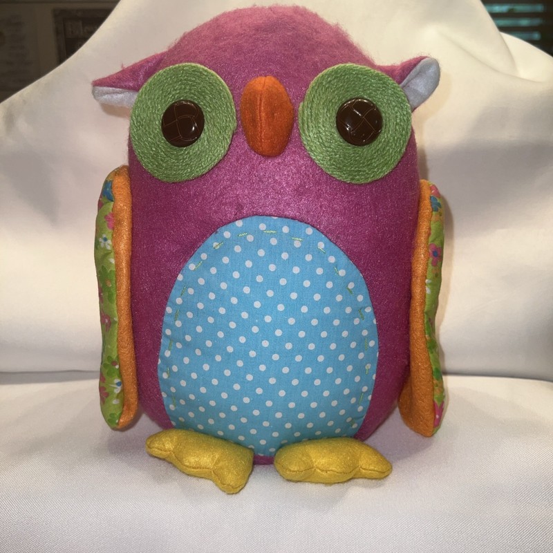 Owl Door Stopper Weighted Stuffed Button Eyes boho hippie patchwork farm decor