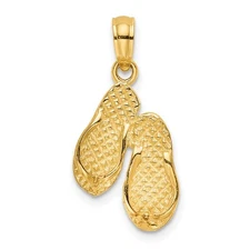14k Yellow Gold 3D OCEAN CITY Double Flip-flop Charm Pendant Gift for Her
