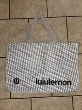 Lululemon X-Large Holiday Beige Reusable Tote Bag Logo Shopper Gym Yoga Snow XL