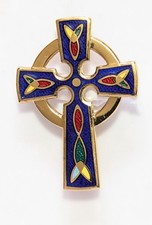 Small Vintage Tara Signed Celtic Cross Enamel Gold Tone Brooch Pin 3.5 x 2.5cm