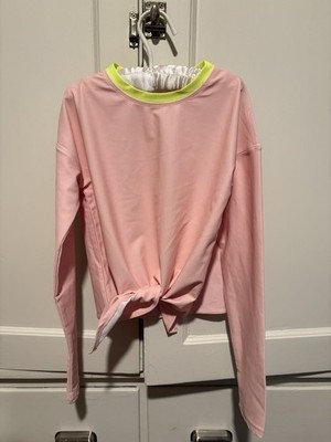 Girls Pink Long Sleeve Swim Rash Guard with Neon Accents Size 8