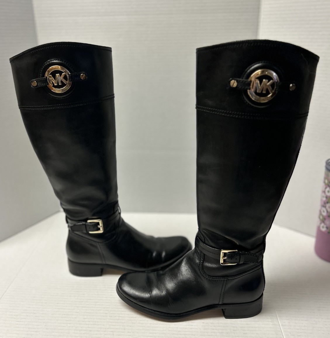 Michael Kors Stockard Leather Tall Riding Boots Black Women's Sz 7M Gold Hdware thumbnail 2