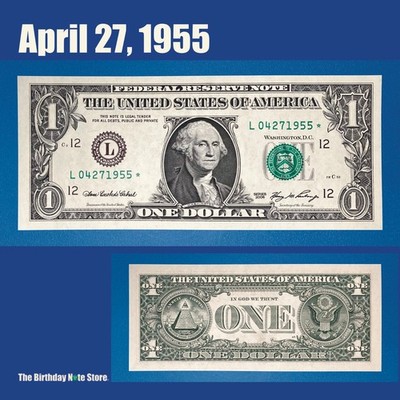 四月一日 April 27, 1955 Birthday Anniversary $1 One Dollar Bill Serial