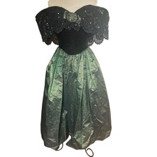 Vintage Jessica McClintock 80s Dress 4 Black Velvet Green Fairy Goth Prom
