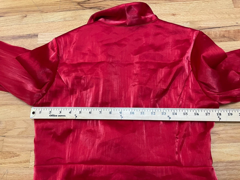 Blusa Samuel Dong Para Mujer M Roja Poliéster Top Envoltura Arrugada Clásica Cottagecore Foto 4 de 4