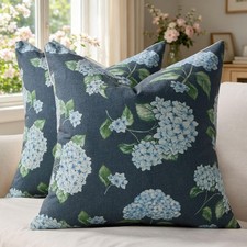 Floral Pillow Covers 18x18 Set of 2 Navy Blue Hydrangea Flower Decor Vintage ...