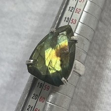 Large Labradorite Ring Sterling Silver Prong Set Sz 7.75 Faceted Natural Stone