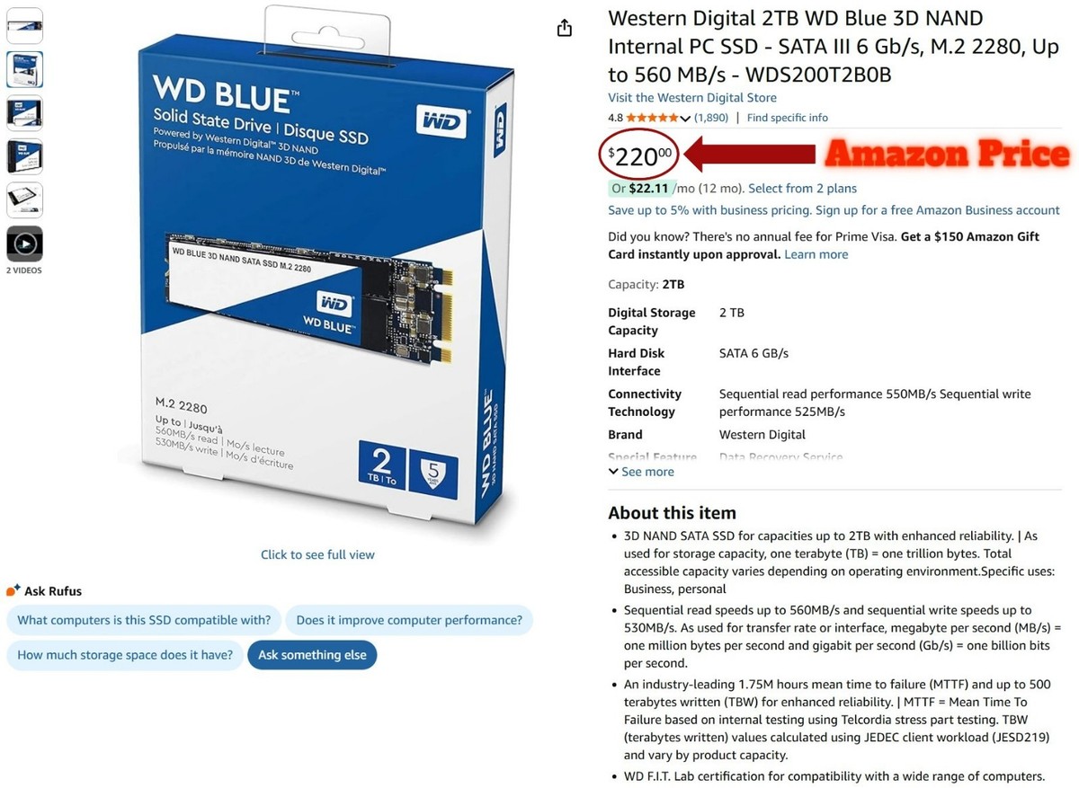WD Blue 3D NAND SATA WDS200T2B0B　SSD Amazon.com: Western Digital 2TB WD Blue 3D NAND Internal PC