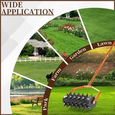 18in Heavy Duty Rolling Garden Lawn Aerator Roller Home Grass Steel Handle