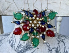 RARE Vintage Schreiner Molded Leaves Brooch/pendant Multi Color, Pearls, See