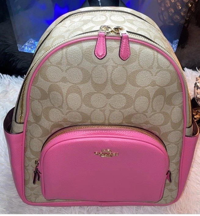 COACH Court Backpack In Signature Canvas 5671 Light Khaki Petunia
